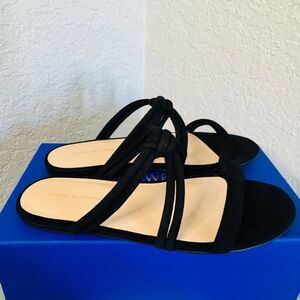 Stuart Weitzman Twist Knot‎ Leather Slide Sandal, Designer Size 8, Black, NWT